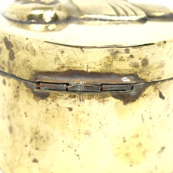 Brass Round Trinket Box with Raised Owl Motif on Lid, Jewelry Box Vintage MCM - Picture 5 of 8